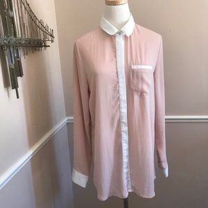 Free People Blouse in Blush with White "satin" Cuffs and Details.  Size Medium
